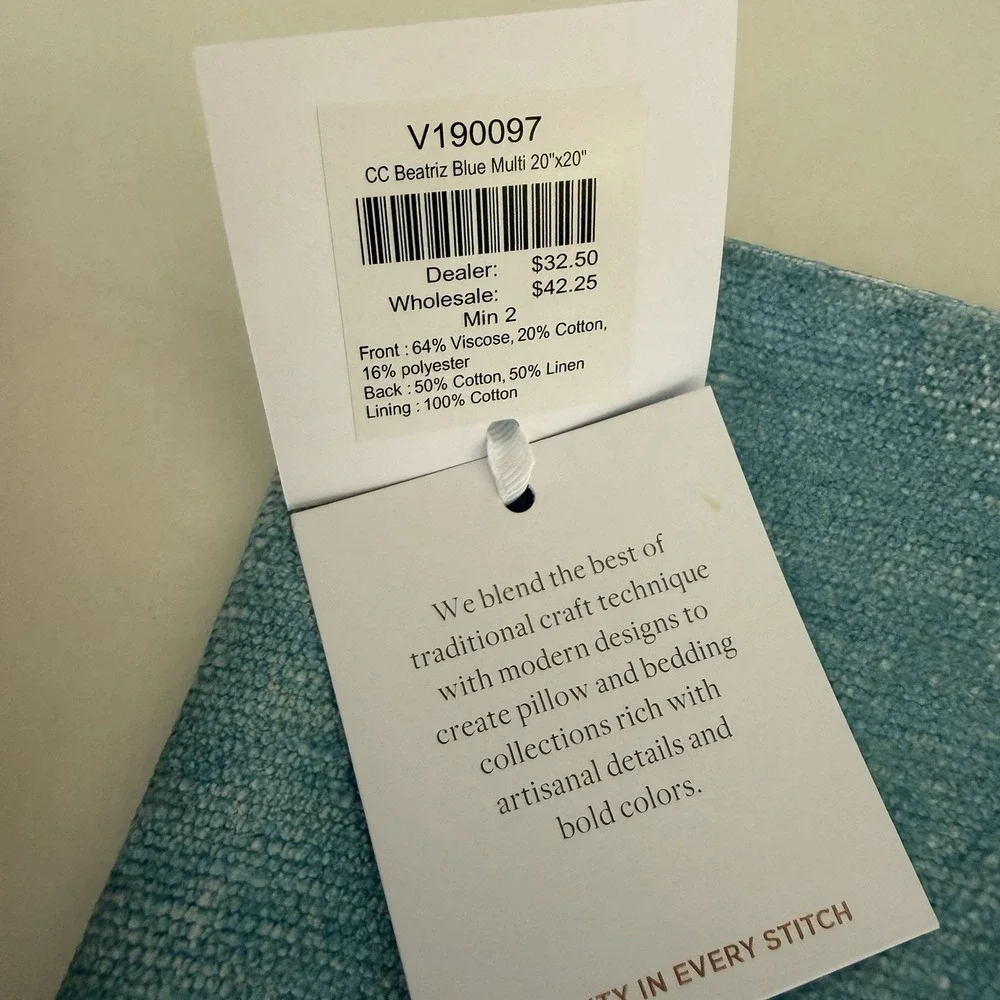 Villa by Classic Home‎ Beatriz Blue 20x20 Pillow Cover Pottery Barn Yellow Soft